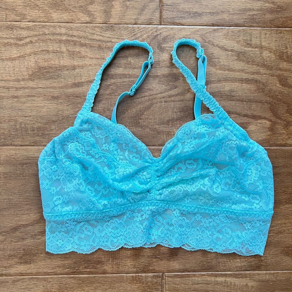 PINK Victoria's Secret Bralette Size S Turquoise Blue Floral Lace